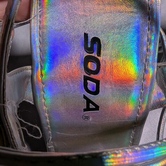 Vtg Y2K Soda Silver Holographic Flower Applique Chunky Clear Heel Sandals Sz 8.5 - Picture 5 of 8